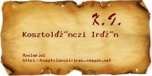 Kosztolánczi Irén névjegykártya